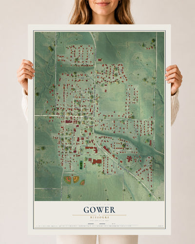 Map of Gower, Missouri, 24 x 36 inch unframed archival matte print