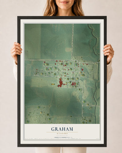 Map of Graham, Missouri, 24 x 36 inch print in a black wood frame