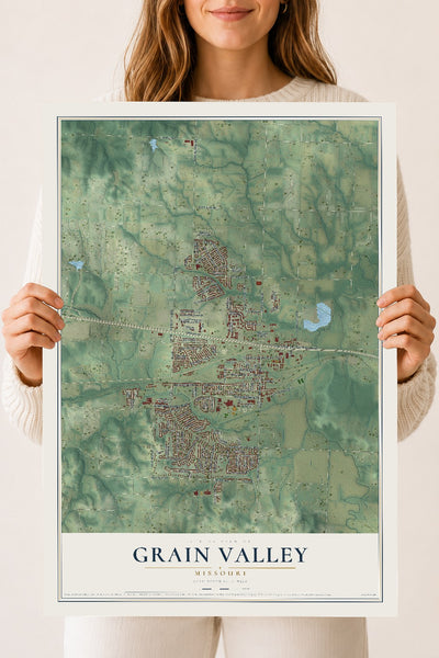 Map of Grain Valley, Missouri, 18 x 24 inch unframed archival matte print