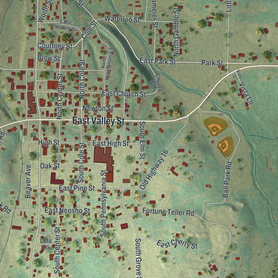 Close-up of the map of Granby, Missouri print showing street and building detail