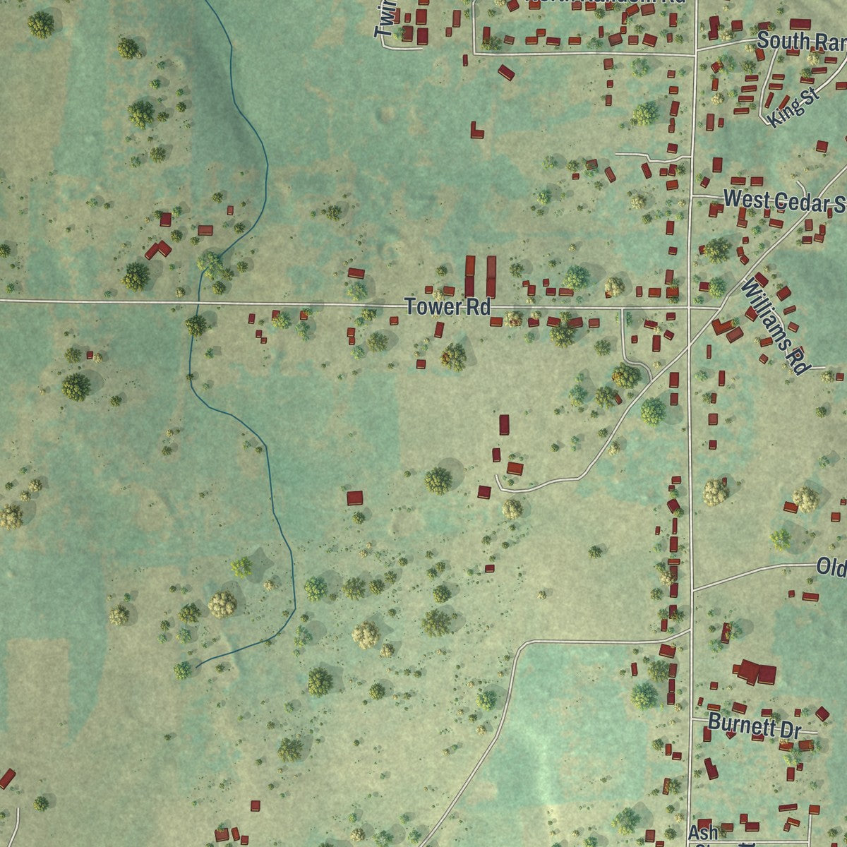 Second close-up of the map of Granby, Missouri print showing more streets and buildings