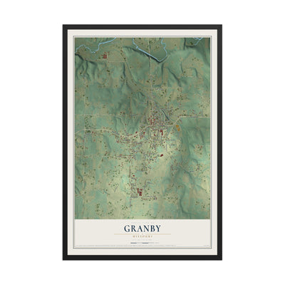 Map of Granby, Missouri, 12 x 18 inch print in a black wood frame