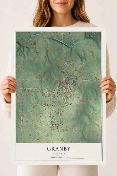 Map of Granby, Missouri, 18 x 24 inch unframed archival matte print