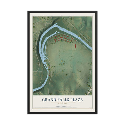 Map of Grand Falls Plaza, Missouri, 12 x 18 inch print in a black wood frame