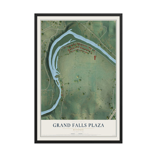 Map of Grand Falls Plaza, Missouri, 12 x 18 inch print in a black wood frame