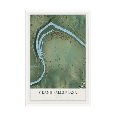 Map of Grand Falls Plaza, Missouri, 12 x 18 inch print in a white wood frame