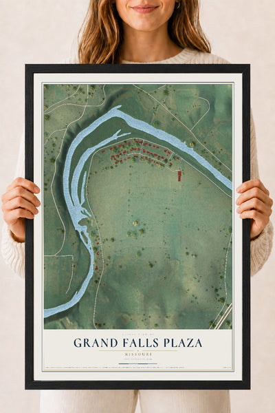 Map of Grand Falls Plaza, Missouri, 18 x 24 inch print in a black wood frame