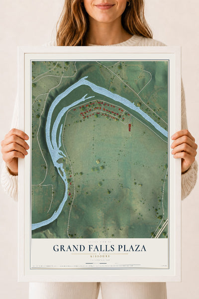 Map of Grand Falls Plaza, Missouri, 18 x 24 inch print in a white wood frame