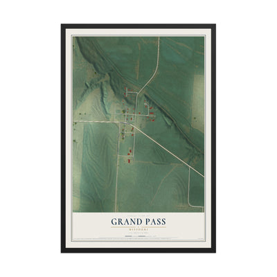 Map of Grand Pass, Missouri, 12 x 18 inch print in a black wood frame