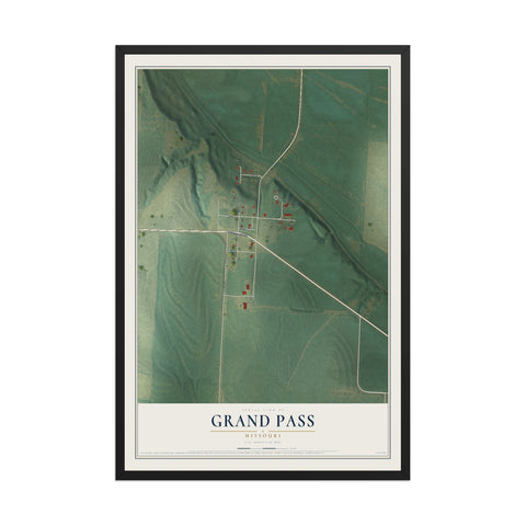 Map of Grand Pass, Missouri, 12 x 18 inch print in a black wood frame