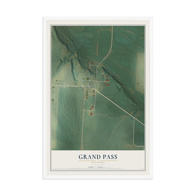 Map of Grand Pass, Missouri, 12 x 18 inch print in a white wood frame