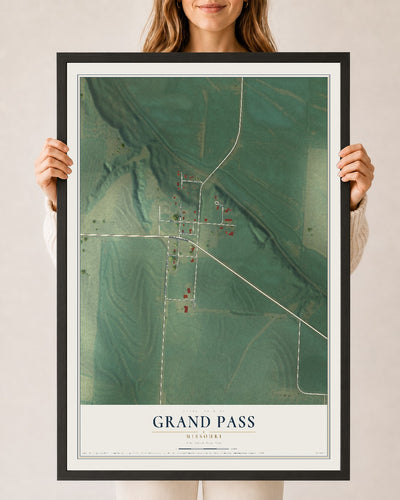 Map of Grand Pass, Missouri, 24 x 36 inch print in a black wood frame