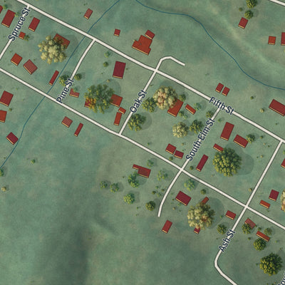 Second close-up of the map of Grandin, Missouri print showing more streets and buildings
