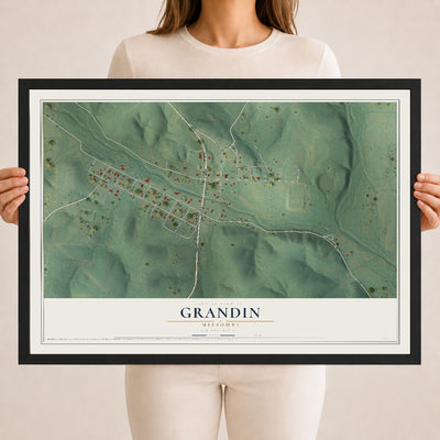 Map of Grandin, Missouri, 18 x 24 inch print in a black wood frame