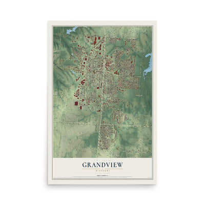 Map of Grandview, Missouri, 12 x 18 inch unframed archival matte print
