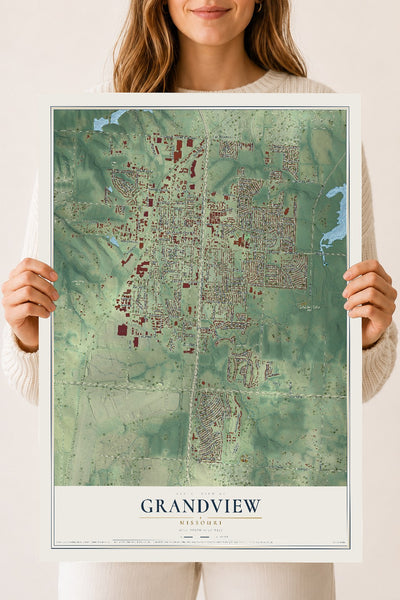 Map of Grandview, Missouri, 18 x 24 inch unframed archival matte print