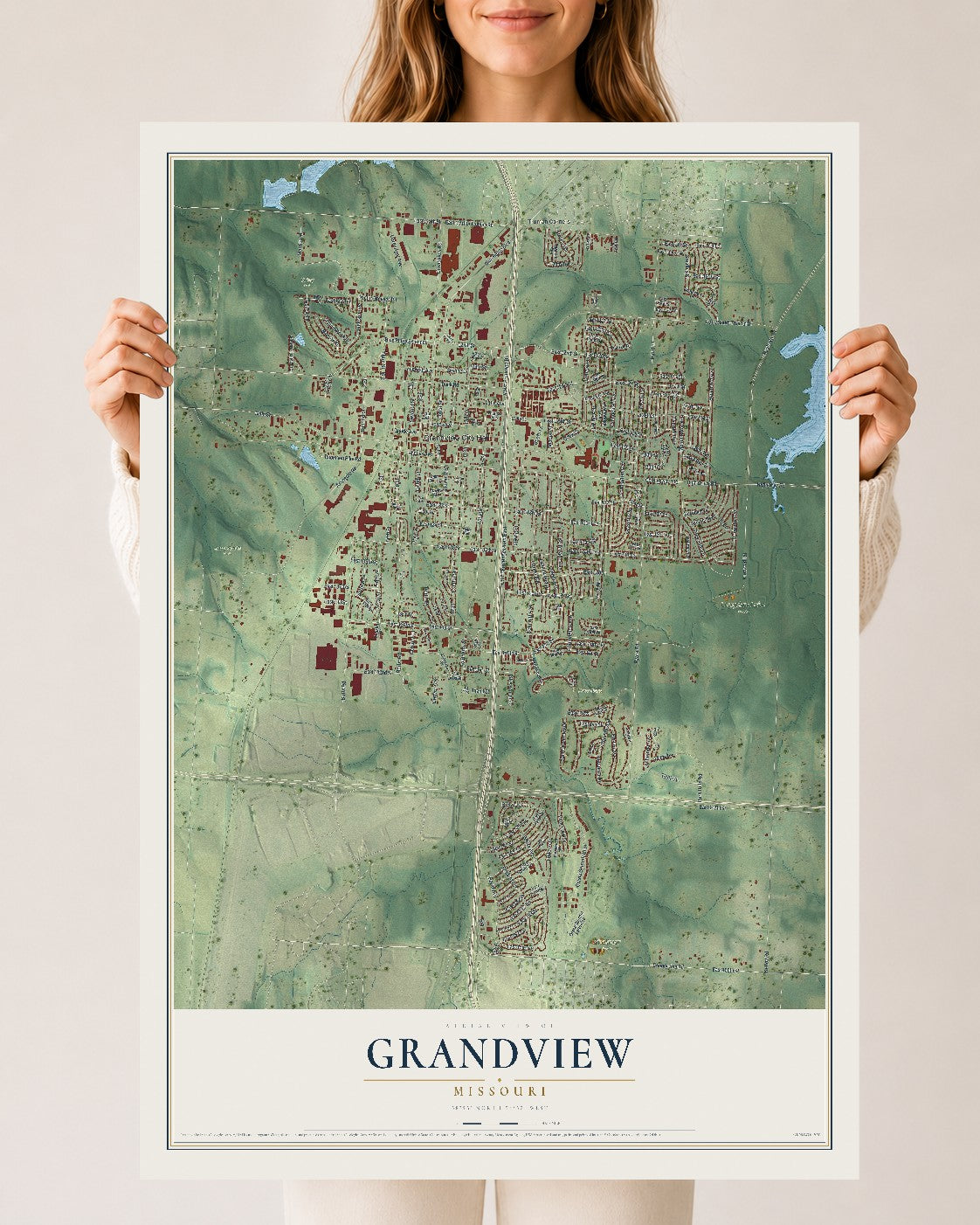 Map of Grandview, Missouri, 24 x 36 inch unframed archival matte print