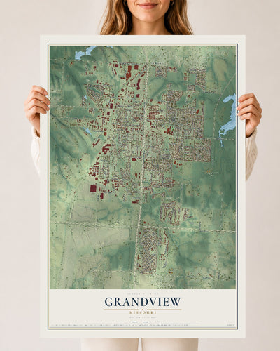 Map of Grandview, Missouri, 24 x 36 inch unframed archival matte print