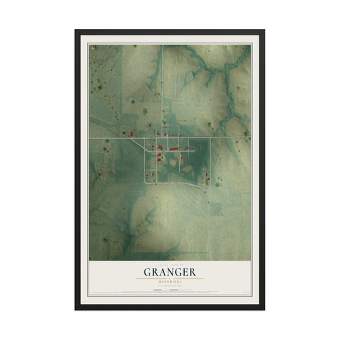 Map of Granger, Missouri, 12 x 18 inch print in a black wood frame
