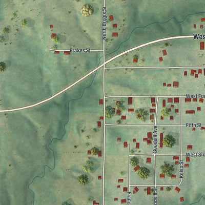 Second close-up of the map of Grant City, Missouri print showing more streets and buildings