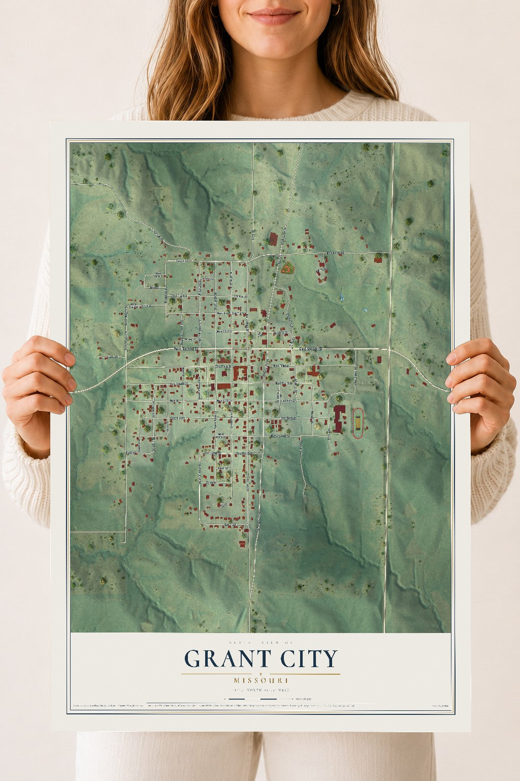 Map of Grant City, Missouri, 18 x 24 inch unframed archival matte print
