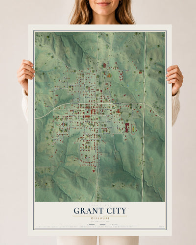 Map of Grant City, Missouri, 24 x 36 inch unframed archival matte print