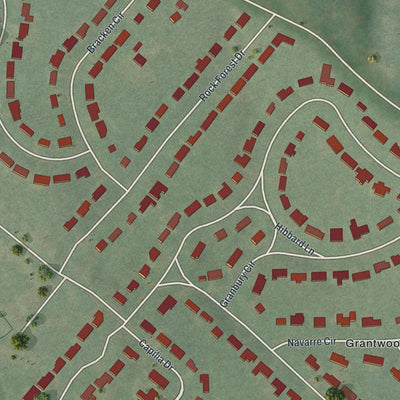 Close-up of the map of Grantwood Village, Missouri print showing street and building detail