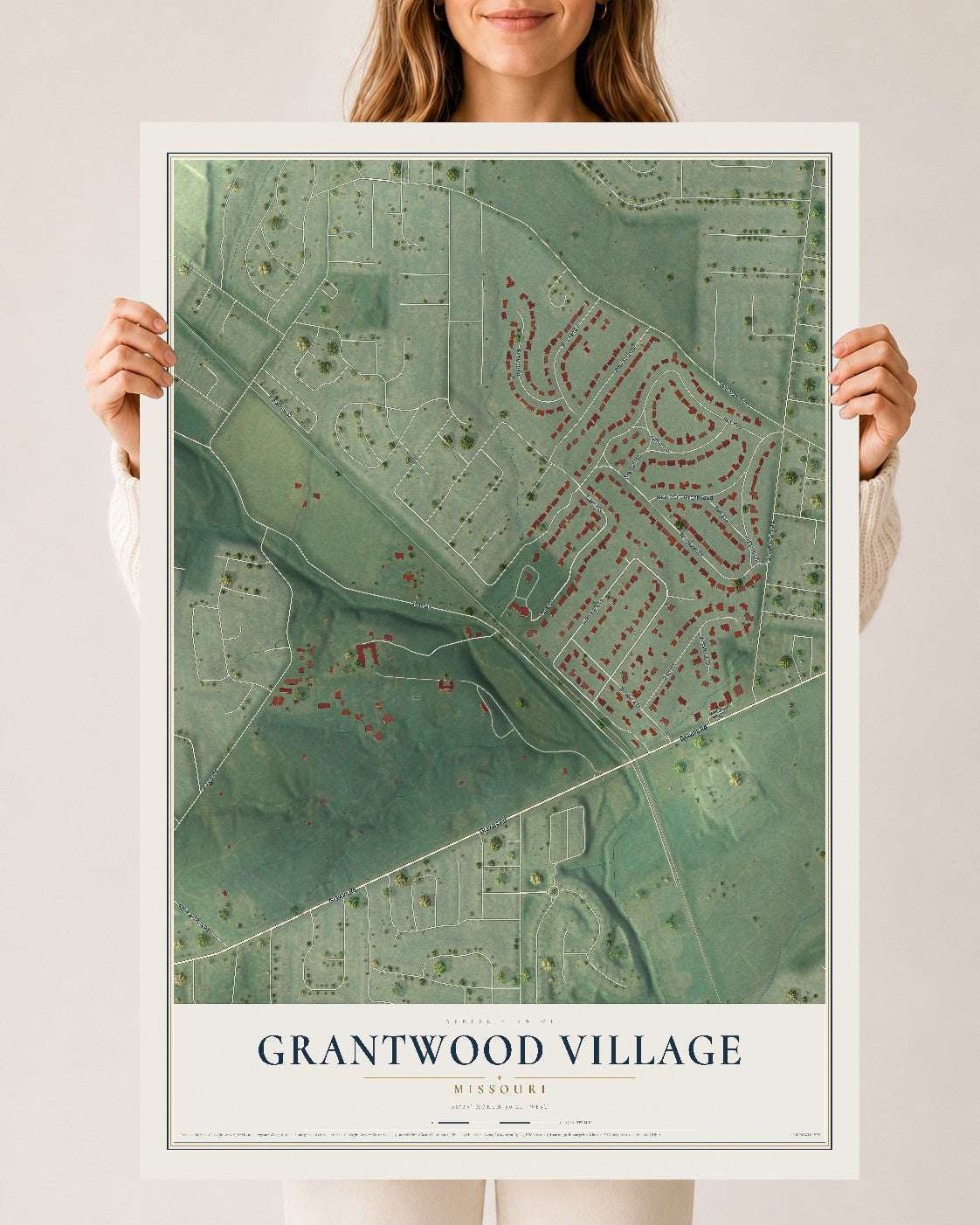 Map of Grantwood Village, Missouri, 24 x 36 inch unframed archival matte print