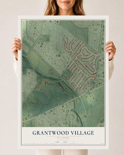 Map of Grantwood Village, Missouri, 24 x 36 inch unframed archival matte print