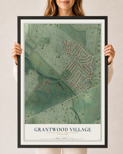 Map of Grantwood Village, Missouri, 24 x 36 inch print in a black wood frame