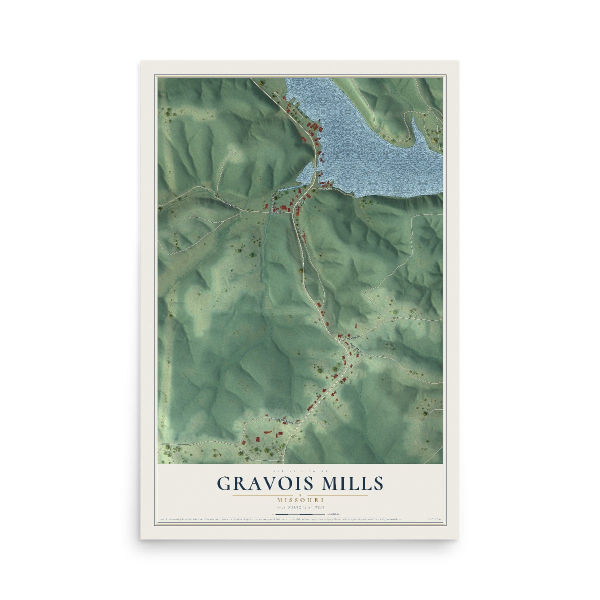Map of Gravois Mills, Missouri, 12 x 18 inch unframed archival matte print