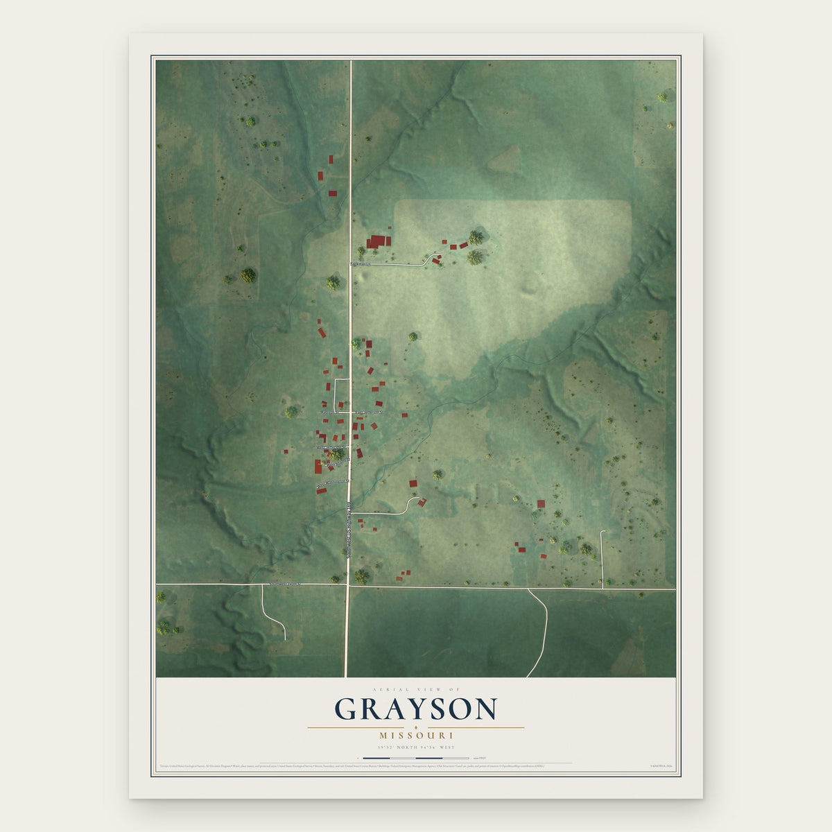 Grayson, Missouri map print, the full design