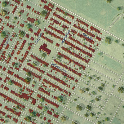Close-up of the map of Greater Ville, Missouri print showing street and building detail