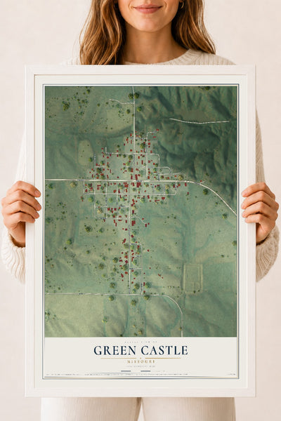 Map of Green Castle, Missouri, 18 x 24 inch print in a white wood frame