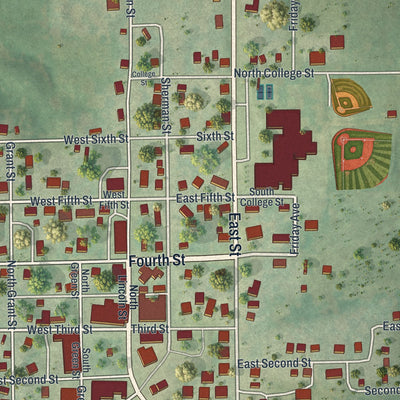 Close-up of the map of Green City, Missouri print showing street and building detail