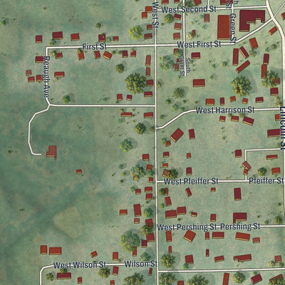 Second close-up of the map of Green City, Missouri print showing more streets and buildings