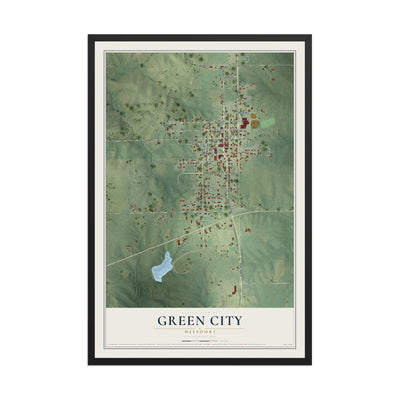 Map of Green City, Missouri, 12 x 18 inch print in a black wood frame