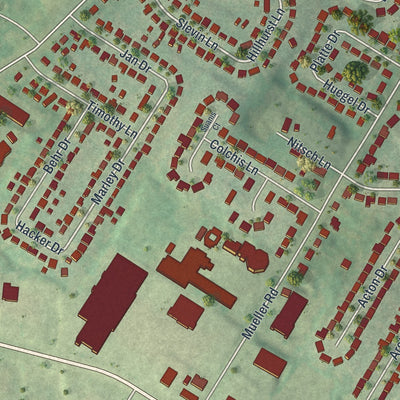 Close-up of the map of Green Park, Missouri print showing street and building detail