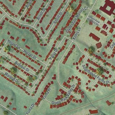 Second close-up of the map of Green Park, Missouri print showing more streets and buildings