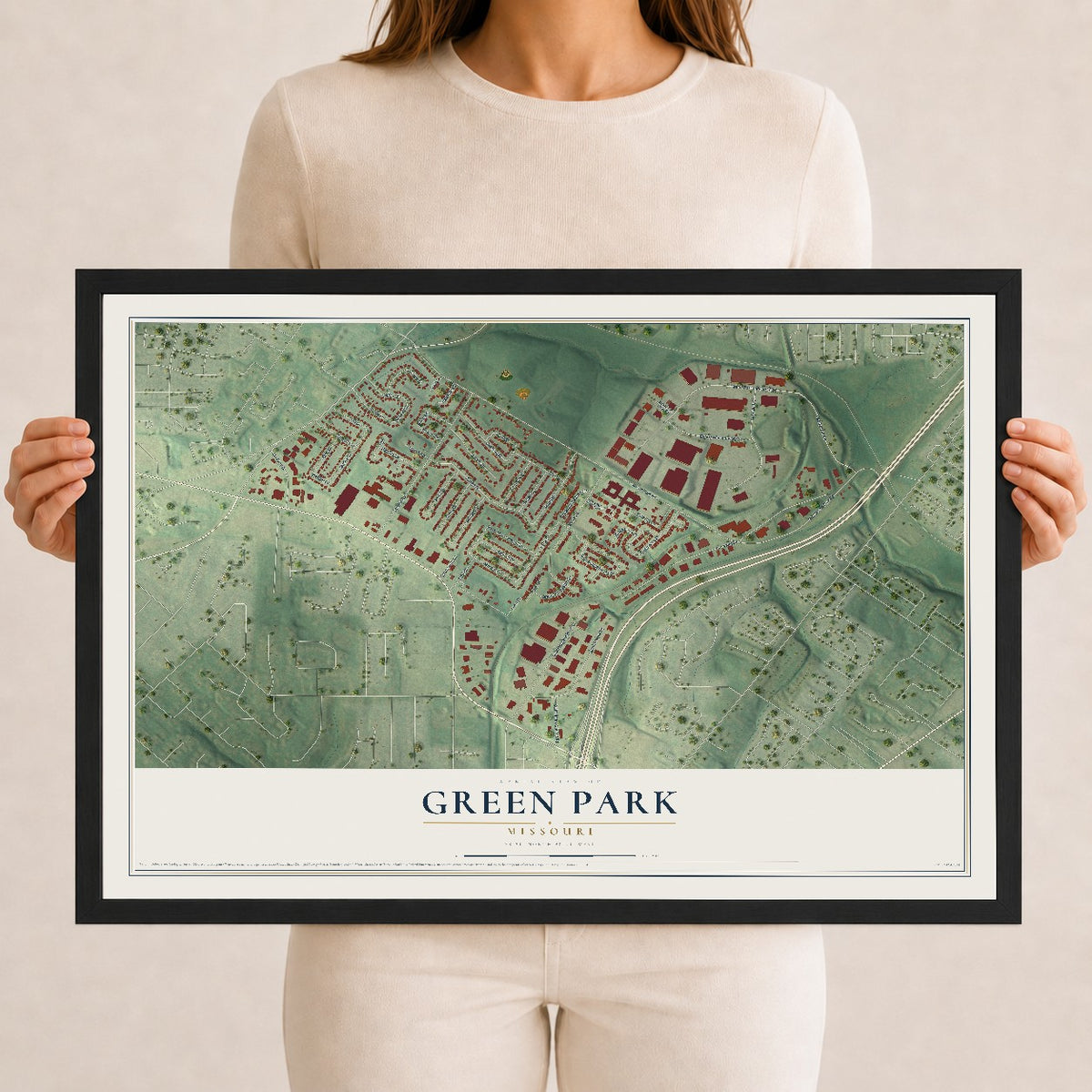 Map of Green Park, Missouri, 12 x 18 inch print in a black wood frame