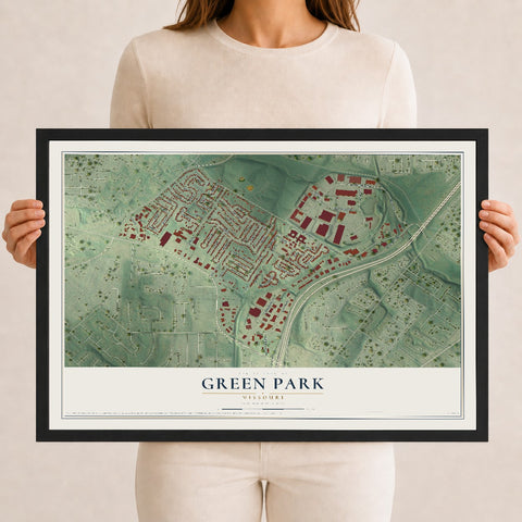 Map of Green Park, Missouri, 12 x 18 inch print in a black wood frame