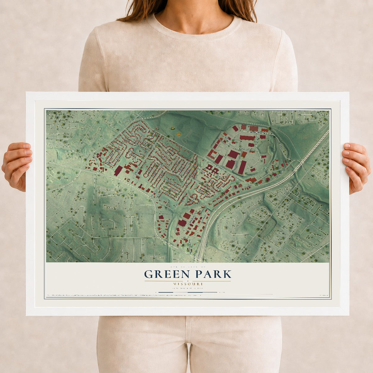 Map of Green Park, Missouri, 12 x 18 inch print in a white wood frame