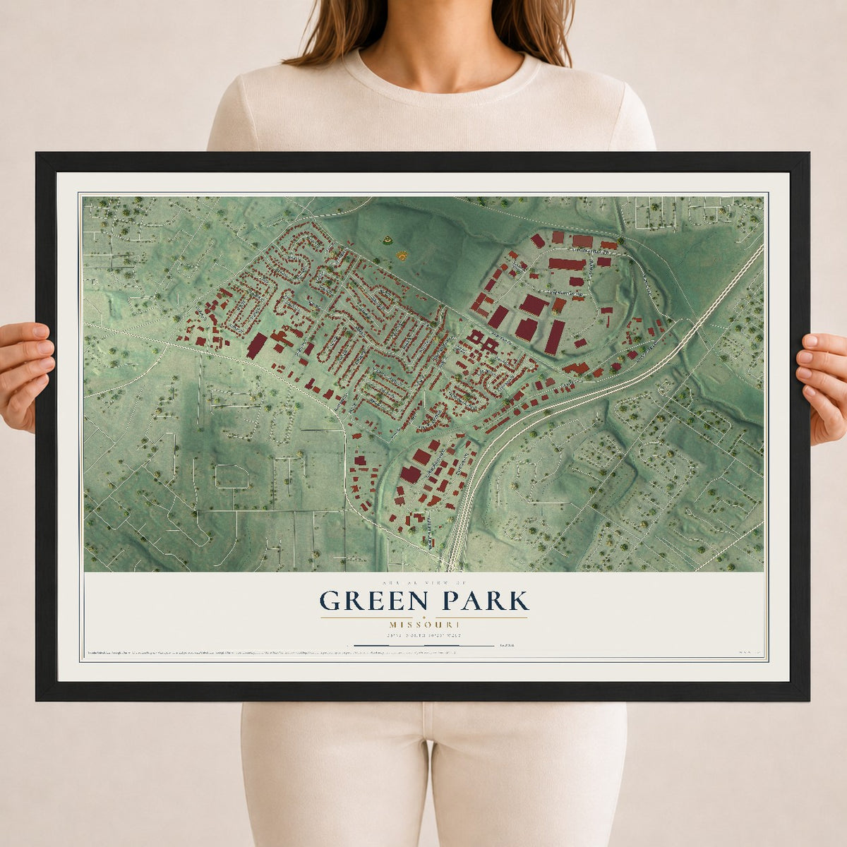 Map of Green Park, Missouri, 18 x 24 inch print in a black wood frame