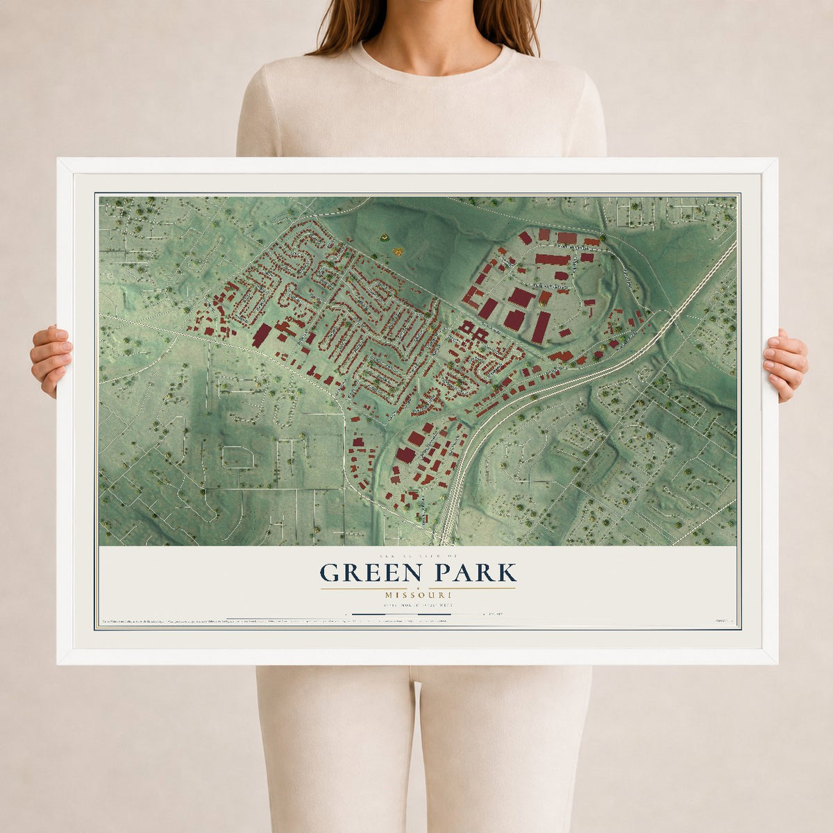 Map of Green Park, Missouri, 24 x 36 inch print in a white wood frame