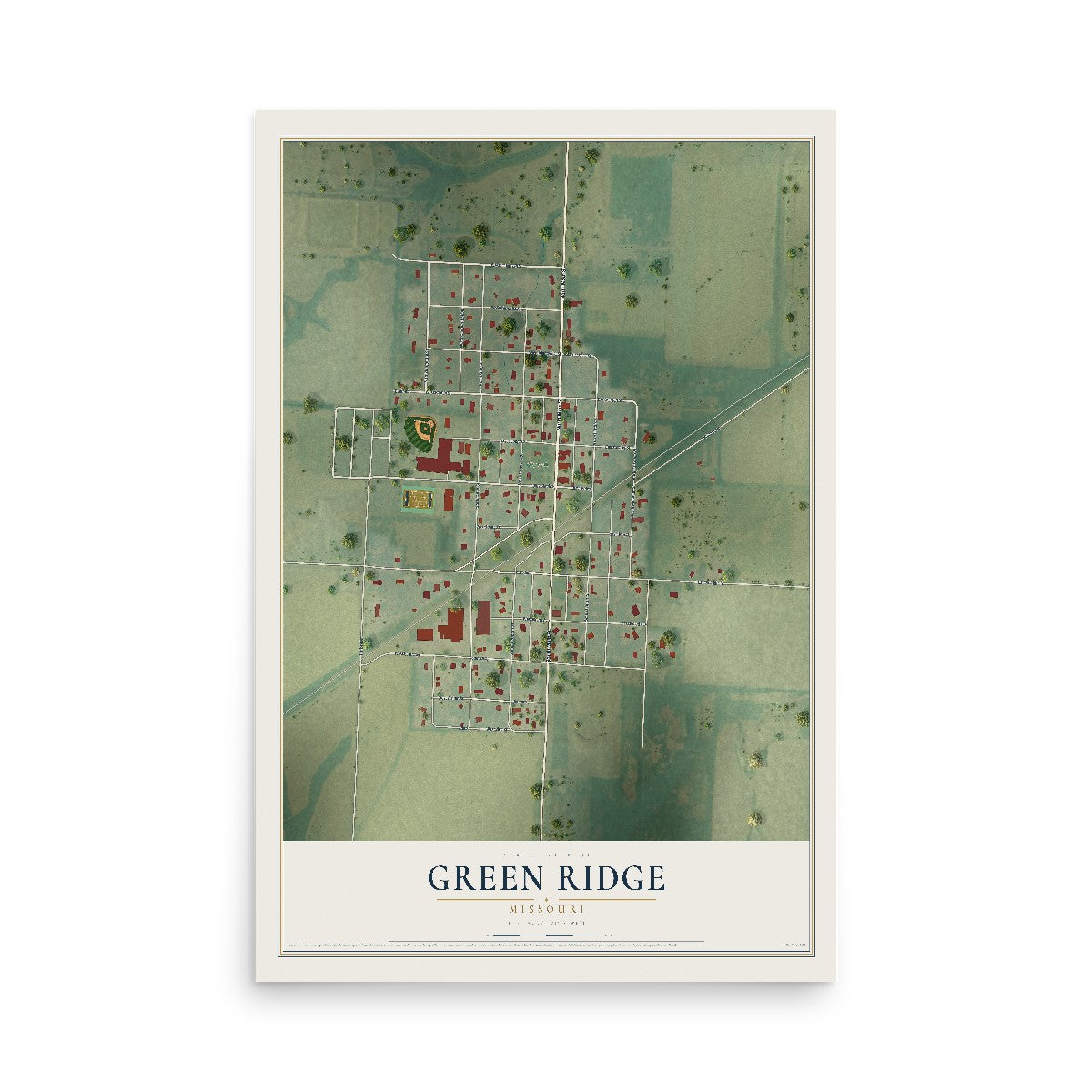 Map of Green Ridge, Missouri, 12 x 18 inch unframed archival matte print