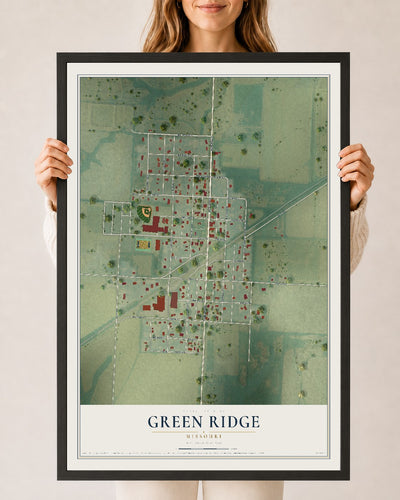 Map of Green Ridge, Missouri, 24 x 36 inch print in a black wood frame