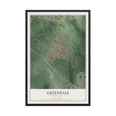 Map of Greendale, Missouri, 12 x 18 inch print in a black wood frame