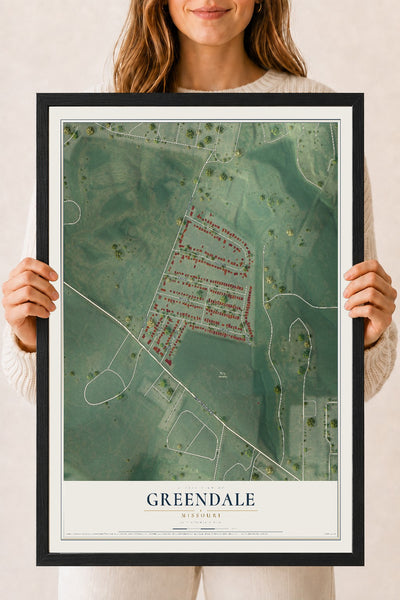 Map of Greendale, Missouri, 18 x 24 inch print in a black wood frame