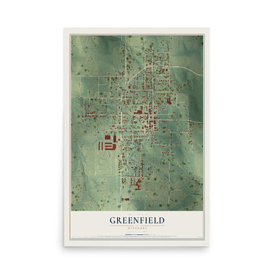 Map of Greenfield, Missouri, 12 x 18 inch unframed archival matte print
