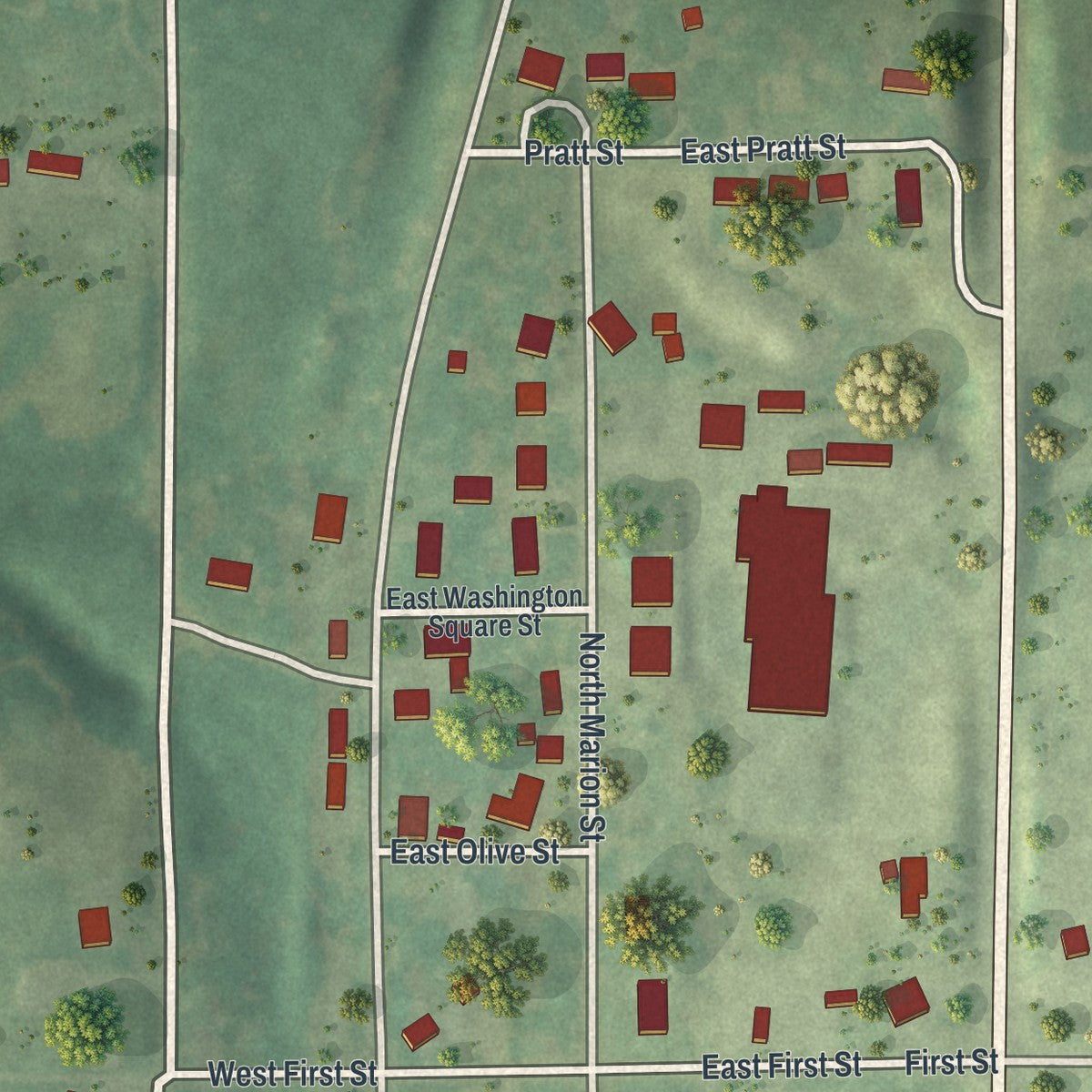Second close-up of the map of Greentop, Missouri print showing more streets and buildings